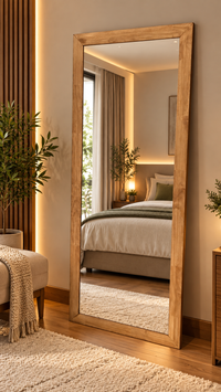 Rectangle Shaped Horizontal Wooden Frame Mirror